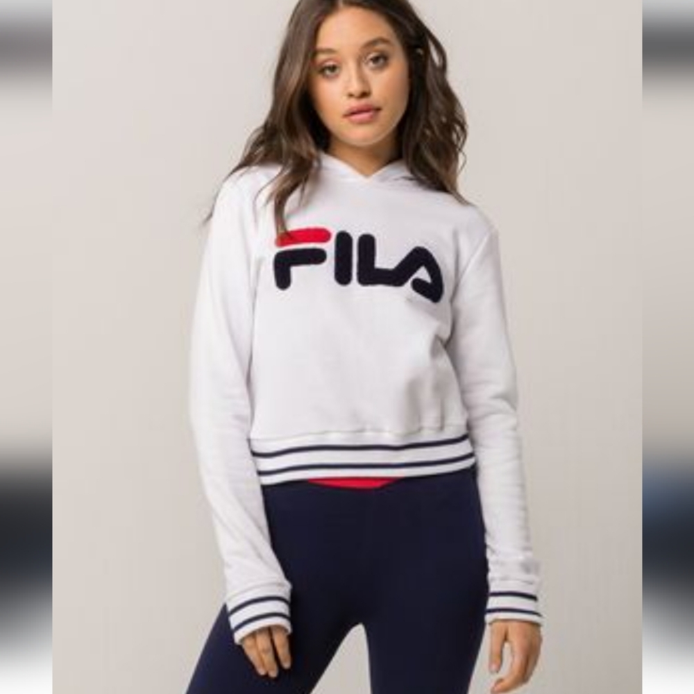 Fila ROSEMARY LOGO HOODED SWEATSHIRT IN WHITE PEACOAT CHINESE RED M